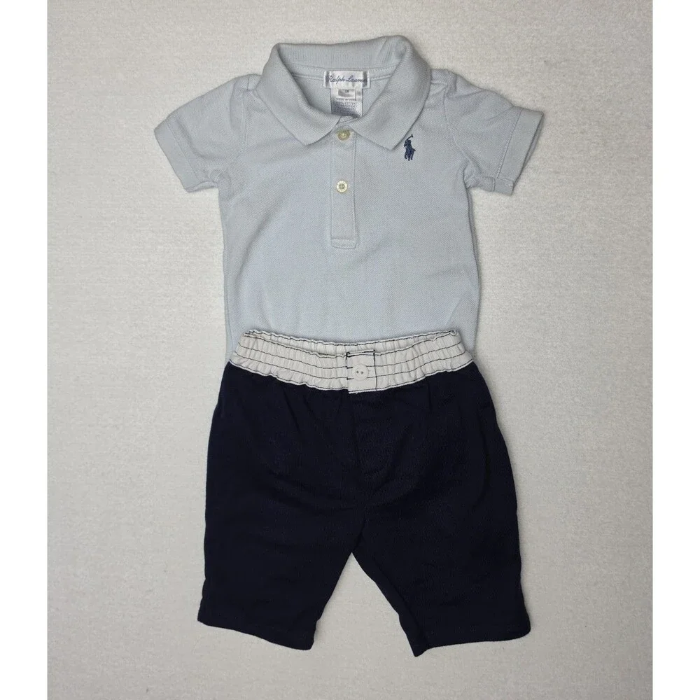Ralph Lauren Polo Short Sleeve Bodysuit Navy Pants 2 PC Outfit Baby SZ 3 Months